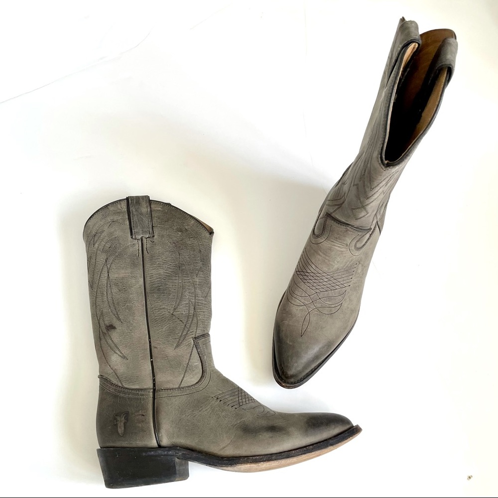 Frye Smoke Grey “Billy” Pull On Cowboy Boots 8.5